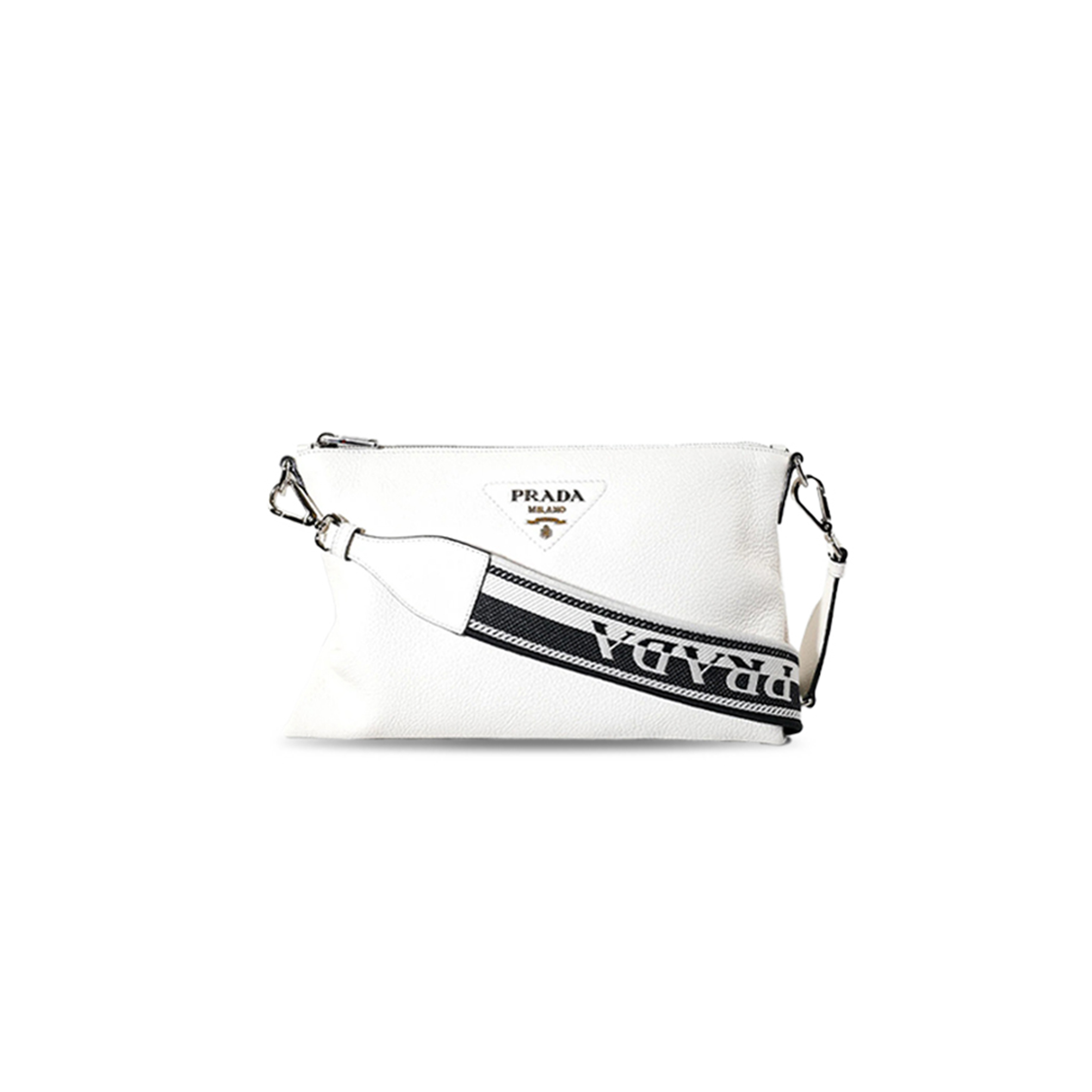 PRADA MONOCHROME LOGO ZIP CLOSURE LEATHER CROSSBODY SHOULDER BAG 1BH050 (30*19.5cm) 